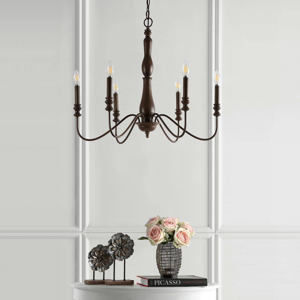 Victoria 29" Rustic Brown Iron 6-Light LED Candle Chandelier