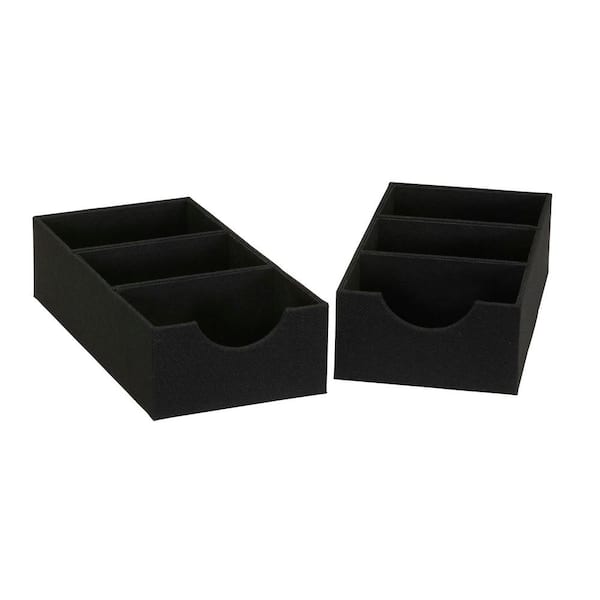 HOUSEHOLD ESSENTIALS 6 in. W x 3 in. H 1 Drawer 3-Section Black Linen Hard-Sided Trays