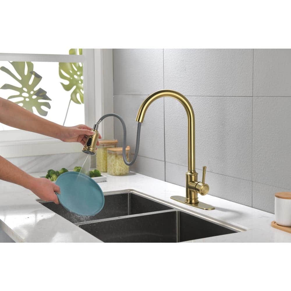 Brushed Gold Stainless Steel Pull-Out Spray Kitchen Faucet