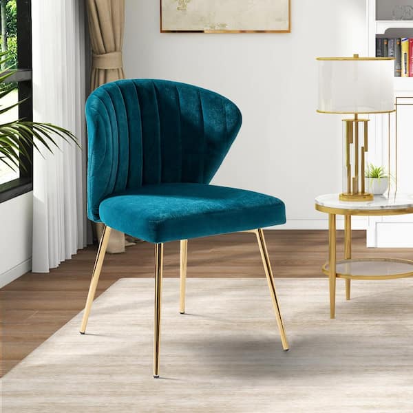JAYDEN CREATION Luna Teal Velvet 20 in.W x 19.5 in.D x 29 in.H Tufted Wingback Side Chair with Metal Legs