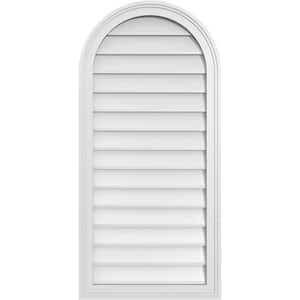 20 in. x 42 in. Round Top White PVC Paintable Gable Louver Vent Non-Functional