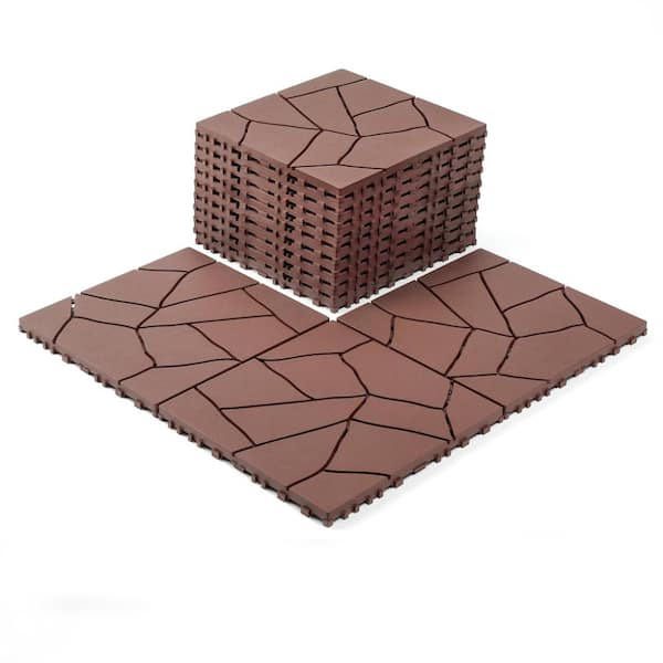 44 Pack 12" Interlocking Deck Tiles, Stone Style Patio Flooring DIY Easy Install Decking for Porch