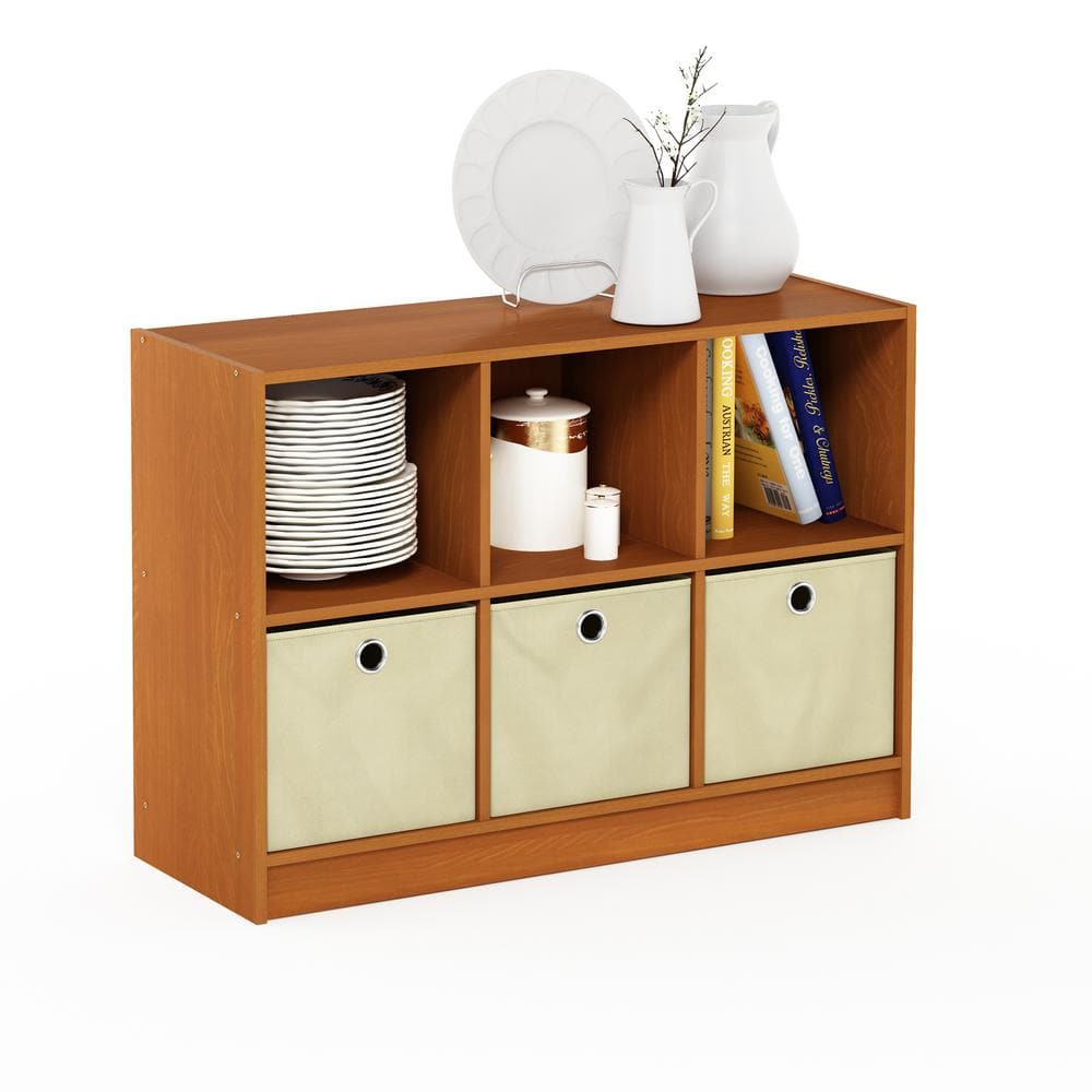 Modern Black Wood 6-Cube Storage Organizer with Bins
