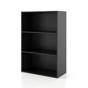 Quincy 35.27 in. Tall Stackable Black Engineered wood 3-Shelf Modern Modular Bookcase