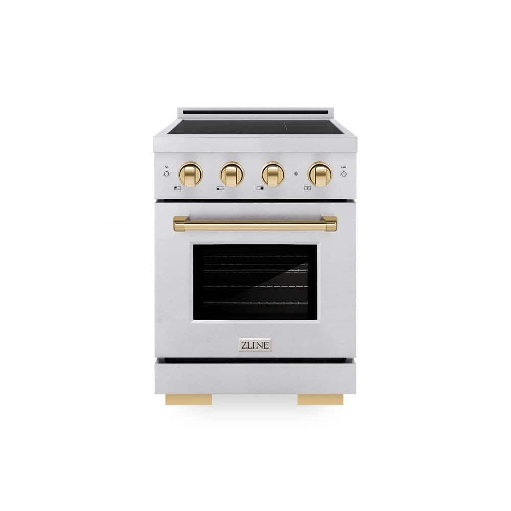ZLINE Kitchen and Bath Autograph 24 in. 3.2 cu. ft. Paramount Induction Range with 3 Element Cooktop in Satin Stainless Steel with Gold Accents