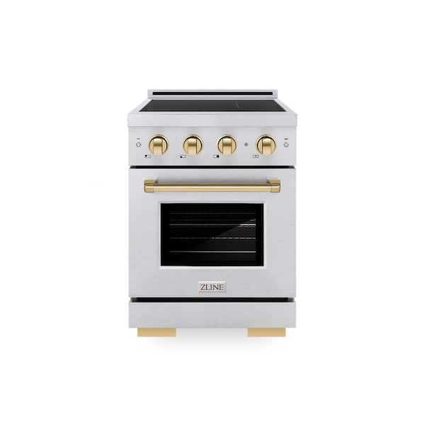 Autograph 24 in. 3.2 cu. ft. Paramount Induction Range with 3 Element Cooktop in Satin Stainless Steel with Gold Accents