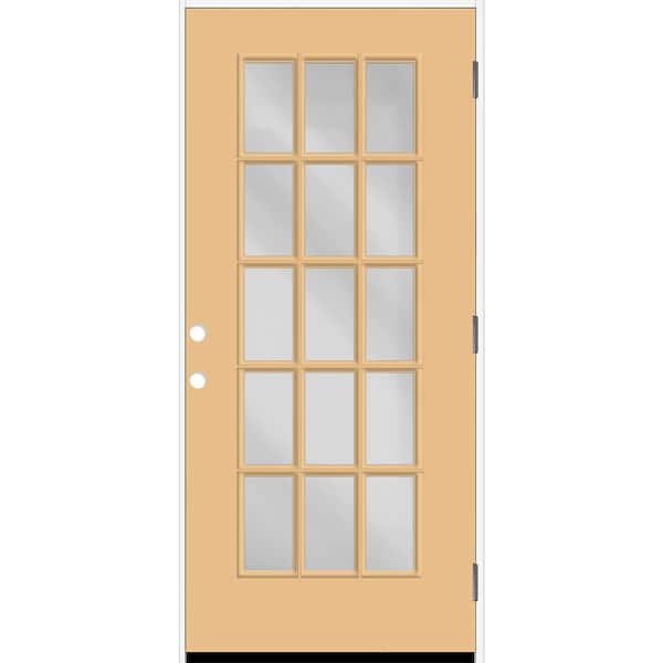 Reliant 36 in. x 80 in. Full Lite 15L SDL Clear Glass LHOS Jackfruit Finish Fiberglass Prehung Front Door 6-9/16 Jamb