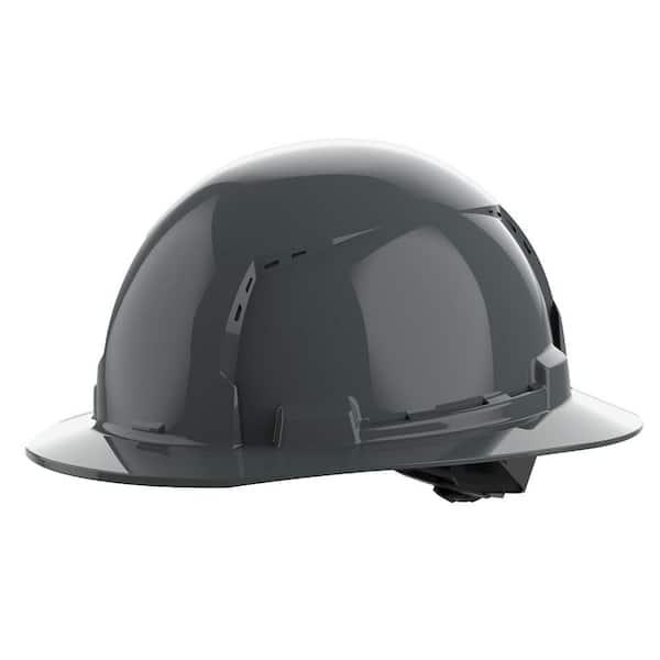 BOLT Gray Type 1 Class C Full Brim Vented Hard Hat with 4 Point Ratcheting Suspension