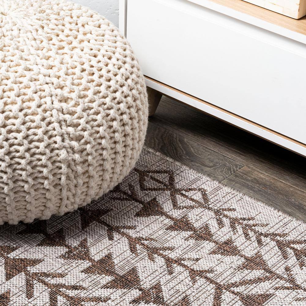 Beige and Brown Geometric Bohemian Indoor/Outdoor Area Rug
