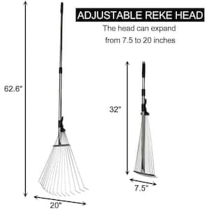 62.6 in. Garden Leaf Rake Adjustable Lightweight Telescopic Metal Rake