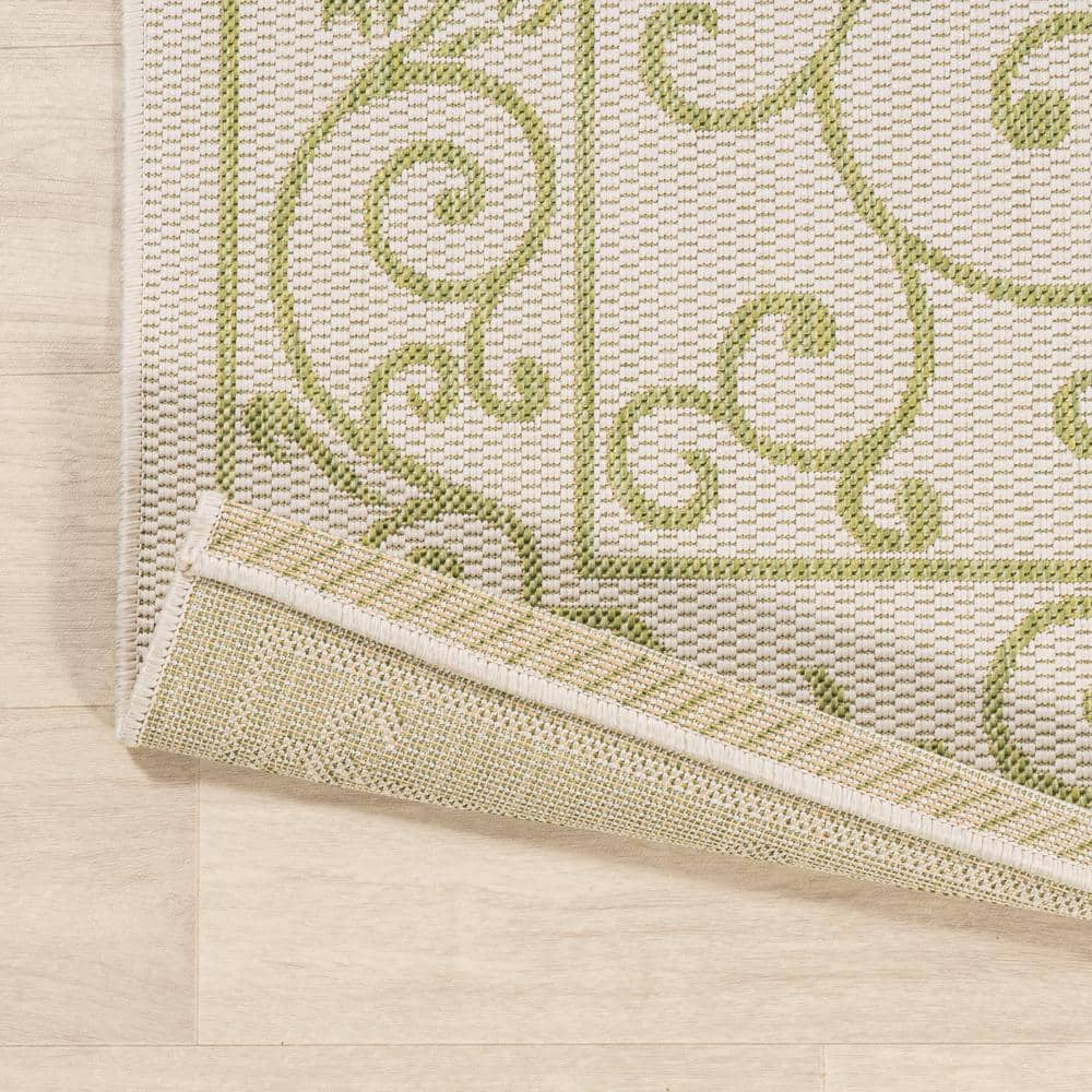 Charleston Green and Cream Synthetic Flat Woven Reversible Rug