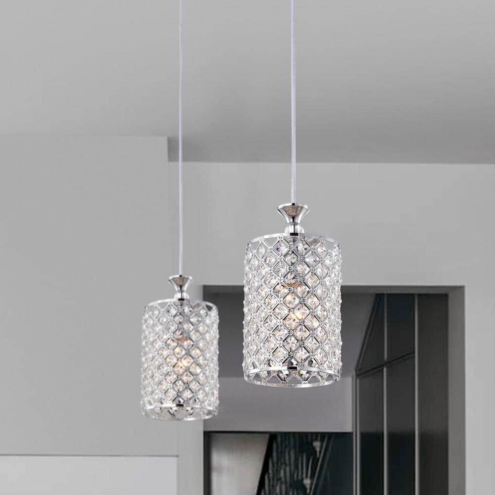 Chrome Crystal Beaded Mini Drum Pendant Light