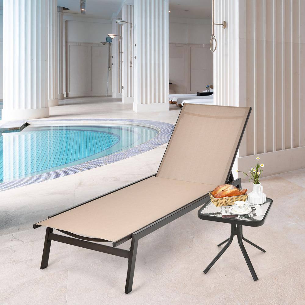 Brown Steel Outdoor Chaise Lounger with Adjustable Backrest