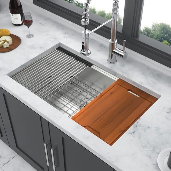 Staykiwi 30 in. Undermount Single Bowl 16-Gauge Brushed Nickel