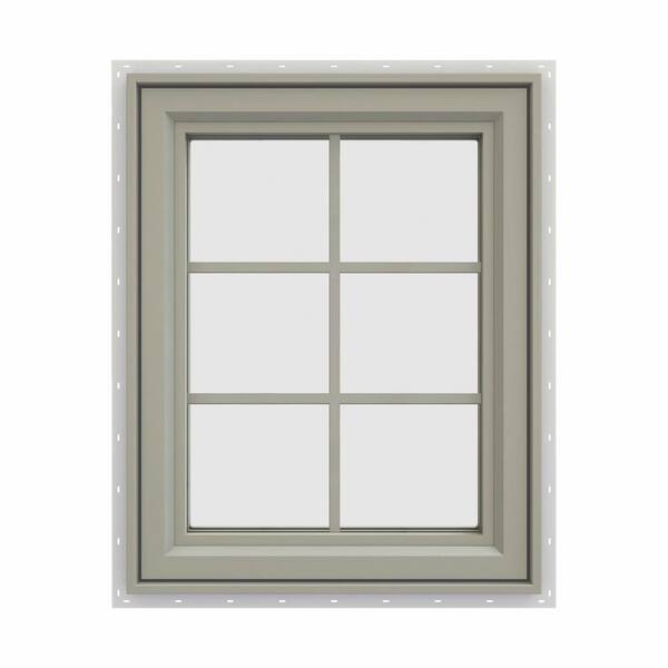 JELD-WEN 23.5 in. x 35.5 in. V-4500 Series Desert Sand Painted Vinyl Right-Handed Casement Window with Colonial Grids/Grilles