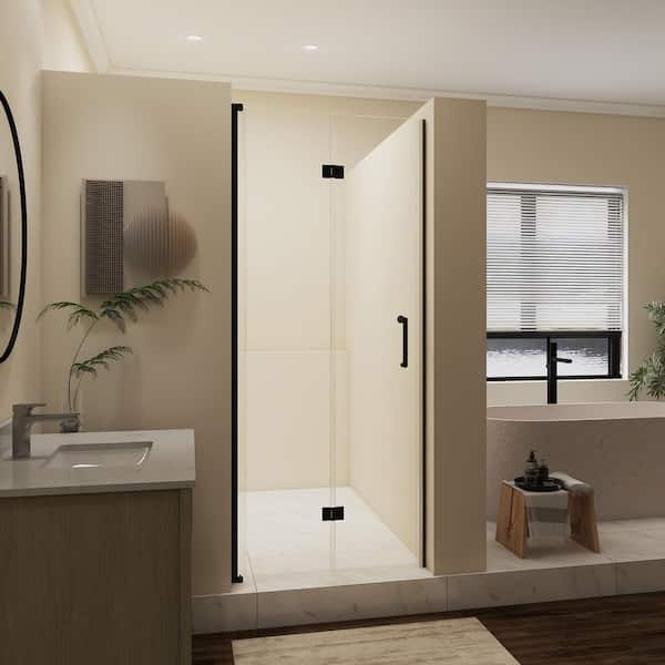 32 in. W x 72 in. H Bi-Fold Frameless Shower Door in Matte Black with Clear Glass
