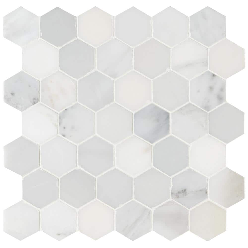 Arabescato Carrara 2 in. Hexagon 12 in. x 12 in. x 0.38 in. Honed Marble Mesh-Mounted Mosaic Tile (9.8 sq. ft./Case) price history on PriceWatchPro
