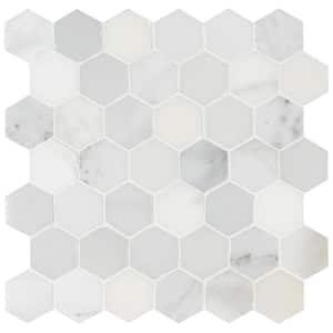Arabescato Carrara 2 in. Hexagon 12 in. x 12 in. x 0.38 in. Honed Marble Mesh-Mounted Mosaic Tile (9.8 sq. ft./Case)