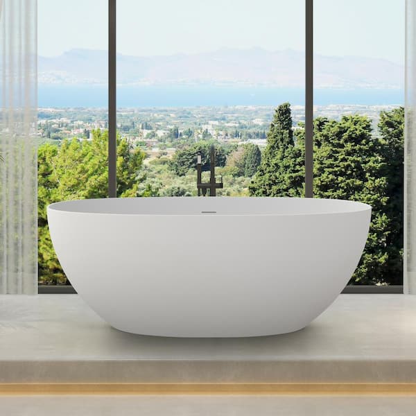 Stone Resin Solid Surface Freestanding Soaking Bathtub 59 in. x 29.5 in ...