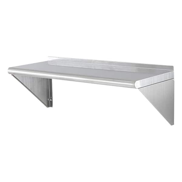 Wall-Mount Stainless Steel Shelf 12" x 36" w/ Brackets, 250 lb Capacity, Commercial Storage Shelf