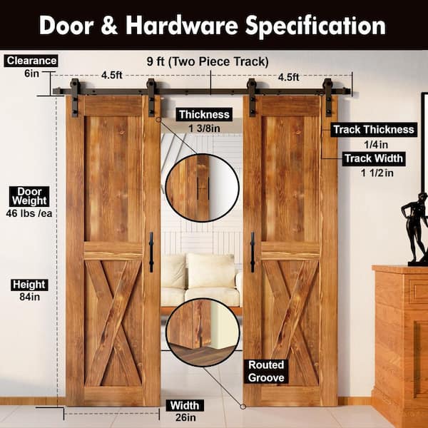 HOMACER 26 in. x 84 in. X-Frame Early American Double Pine