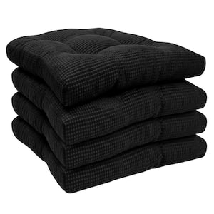 Fluffy Tufted Memory Foam Square 16 in. x 16 in. Non-Slip Indoor/Outdoor Chair Cushion with Ties, Black (4-Pack)