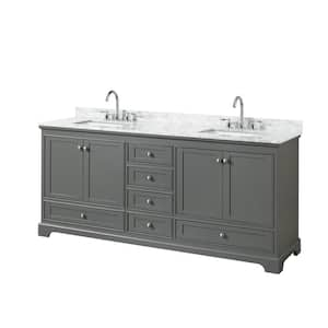 Deborah 80 in. W x 22 in. D x 35 in. H Double Bath Vanity in Dark Gray with White Carrara Marble Top