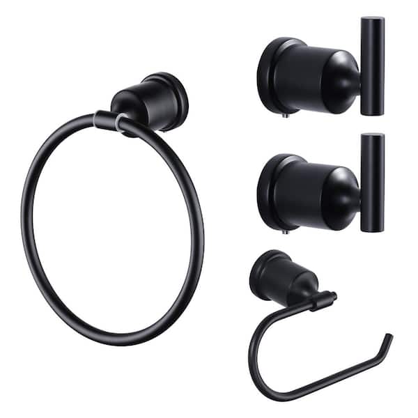 IVIGA 4-Piece Bath Hardware Set with Toilet Paper Holder, Towel Ring, Towel Hooks in Stainless Steel Matte Black