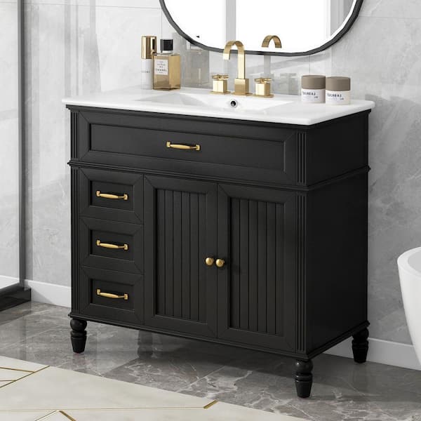 Virubi 36 in. W Single Sink Bath Vanity in Blue with White Ceramic