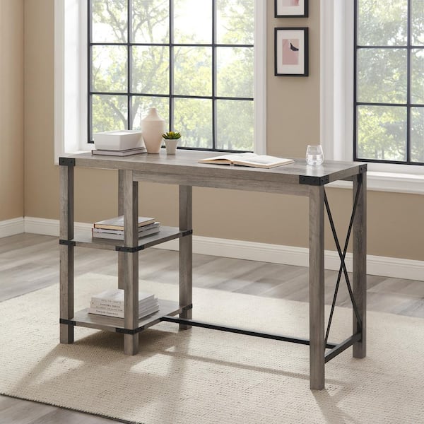 Walker Edison Furniture Company 55 in. Farmhouse Rectangle Grey Wash Wood Counter Height Table with Metal Accents (Seats 1)