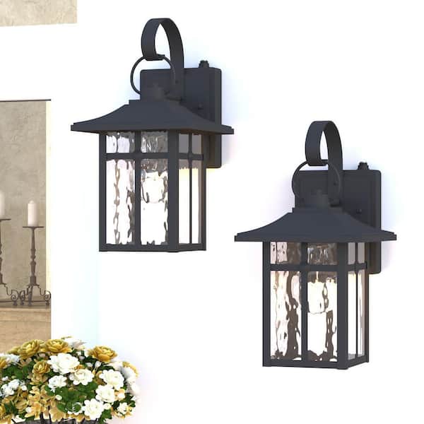 Maxax Hawaii Montpelier 1-Light Black Hardwired 12.4 in. H Outdoor Sconce Dusk to Dawn Wall Lantern Sconce (2-Pack)