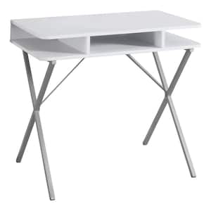 48 in. Rectangular White Writing Desk with Built-In Storage