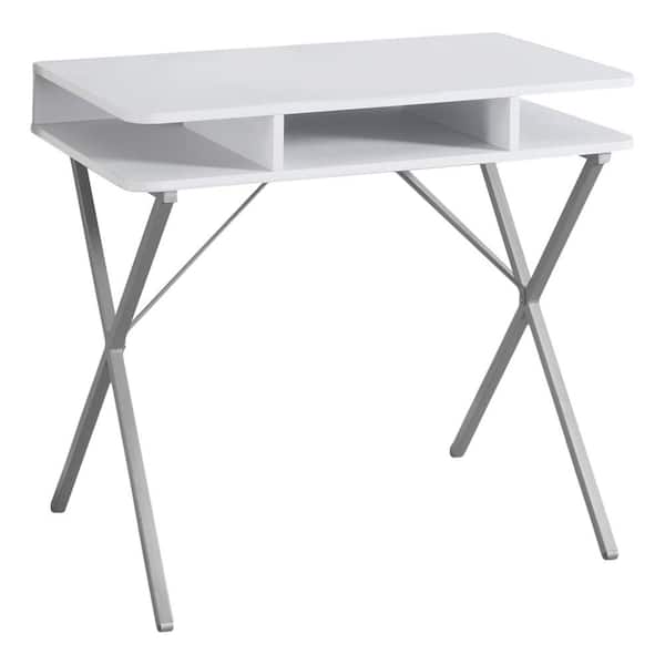 Unbranded 48 in. Rectangular White Writing Desk with Built-In Storage