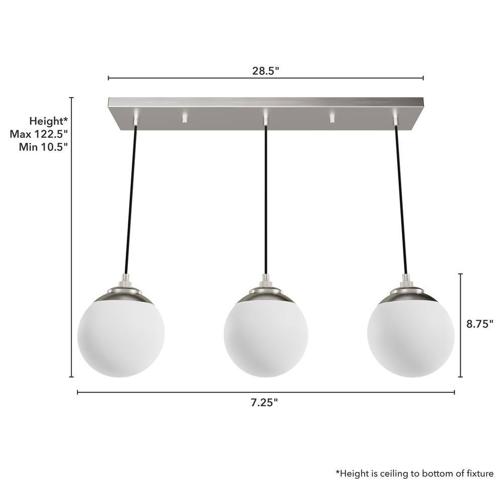 Hepburn 31'' Brushed Nickel Linear Cluster Pendant with White Glass Orbs