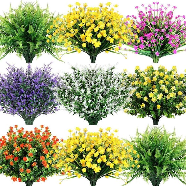 13.8 in. Multi-Colored 42 Bundles Artificial Mixed Flower, Fake UV Resistant for Outdoor Plastic Greenery Shrubs Plants