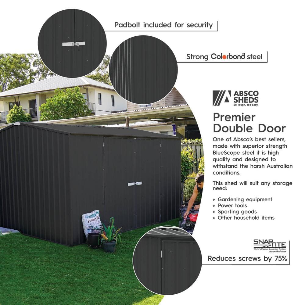Absco 10' x 10' Gray Galvanized Steel Double Door Storage Shed