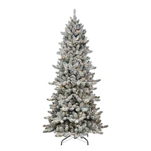 Pre-Lit 7.5 ft. Slim Flocked Royal Majestic Spruce Artificial Christmas Tree, Green