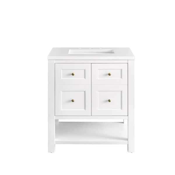 James Martin Vanities Breckenridge 30 in. W x 23.5 in. D x 34.2 in. H Bathroom Vanity in Bright White with White Zeus Quartz Top