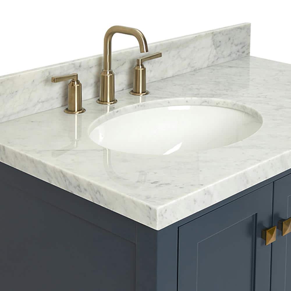 Midnight Blue Marble Top Single Basin Vanity with Brass Hardware