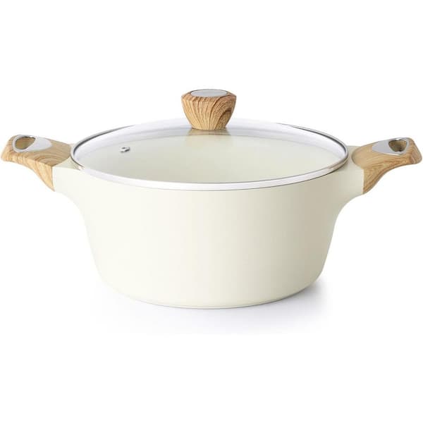 4.5 qt. Ceramic Nonstick Sauce Pan in White with Lid Induction Compatible Easy Clean Stew Pot Non-Toxic in Aluminum