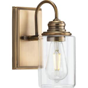 Aiken 1-Light Vintage Brass Clear Glass Vintage Wall Light