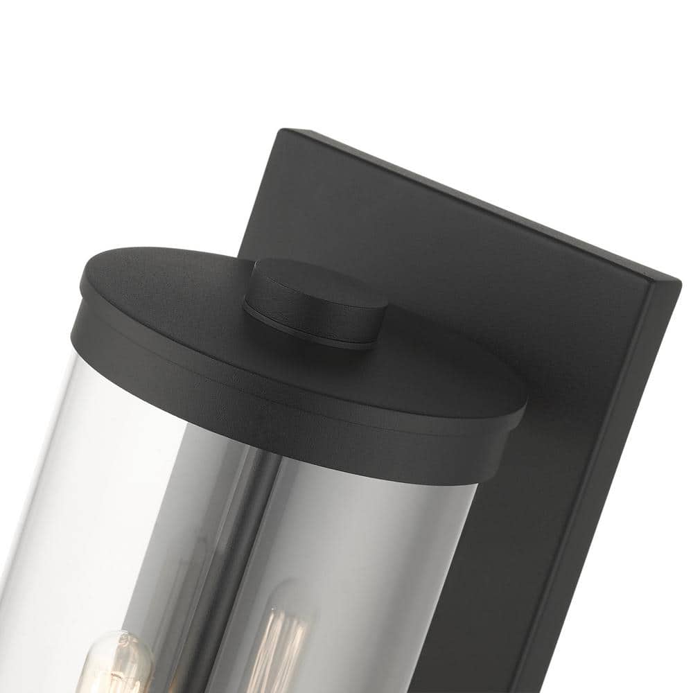 Hillcrest Textured Black Stainless Steel 2-Light Outdoor Wall Lantern