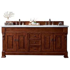 Brookfield 72 in. W x 23.5 in. D x 34.3 in. H Double Bath Vanity in Warm Cherry with Carrara White Top