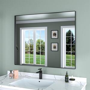 32 in. W x 40 in. H Black Aluminum Rectangle Framed Tempered Glass Wall-mounted Mirror