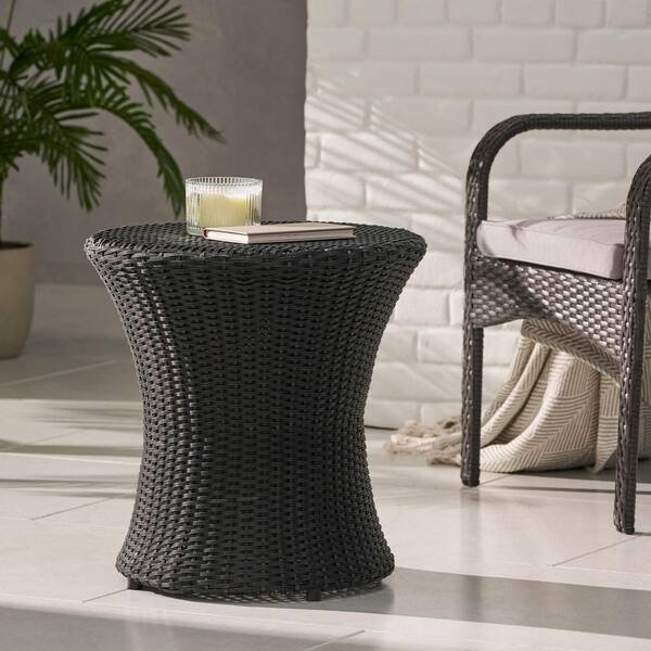Miscool Anky Black Round Rattan 19.75 in. H Outdoor Side