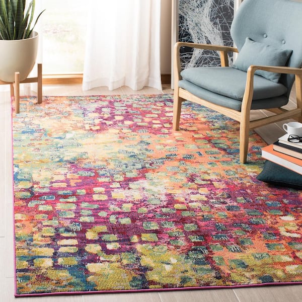 Madison Fuchsia/Gold 5 ft. x 5 ft. Square Geometric Area Rug