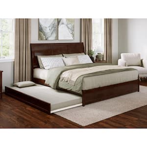 Andorra Walnut Brown Solid Wood Frame King Platform Bed with Panel Footboard and Twin XL Trundle