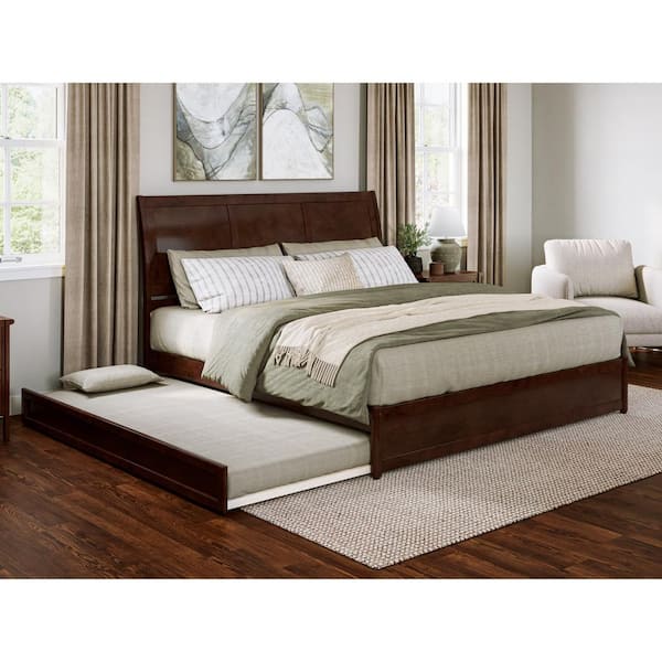 AFI Andorra Walnut Brown Solid Wood Frame King Platform Bed with Panel Footboard and Twin XL Trundle
