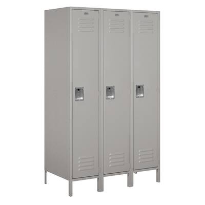18-51000 Series 3 Compartments Single Tier 54 In. W x 78 In. H x 21 In. D Metal Locker Assembled in Gray