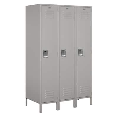18-51000 Series 3 Compartments Single Tier 54 In. W x 78 In. H x 21 In. D Metal Locker Unassembled in Gray
